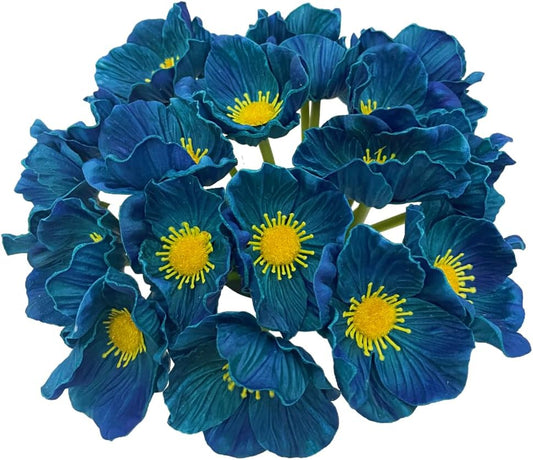 14Pcs Real Touch Anemone Poppy Bouquet for Artificial Flower Decor Kitchen Table Centerpiece Vase Home Greenery Wedding Holding Flowers Backdrop Arch Wall (Blue)