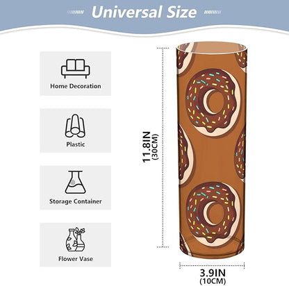 Donut Sprinkles Pattern Cylinder Plastic Flower Vase, 11.8" Tall and 3.9" Dia, Non-breakable Vases, Home Decoration, Flower Vases for Table Centerpiece, Party, Wedding