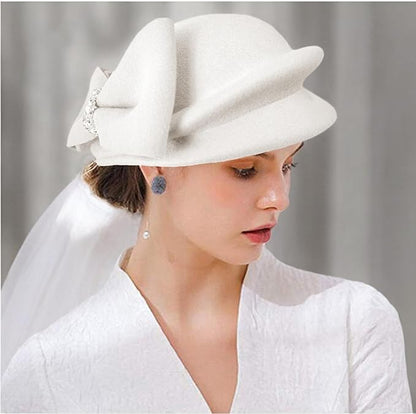 ORIDOOR Women Vintage 100% Wool Felt Flowers Bucket Cloche Bowler Hat Church Wedding Beret Hat