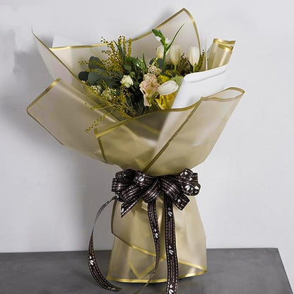 WRAPAHOLIC 20 Sheets Flower Wrapping Paper - 22.4 x 22.4 inch Gold Border Water-Resistant Floral Bouquet Wrapping Paper for Wedding Birthday Gift DIY