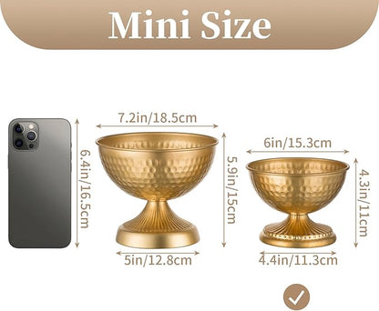 Sziqiqi Gold Urn Vase for Flowers - Wedding Table Decoration Centrepieces Set of 2 Vintage Metal Vases for Artificial Flowers Small Hammered Vase for Birthday Party Christmas Anniversary