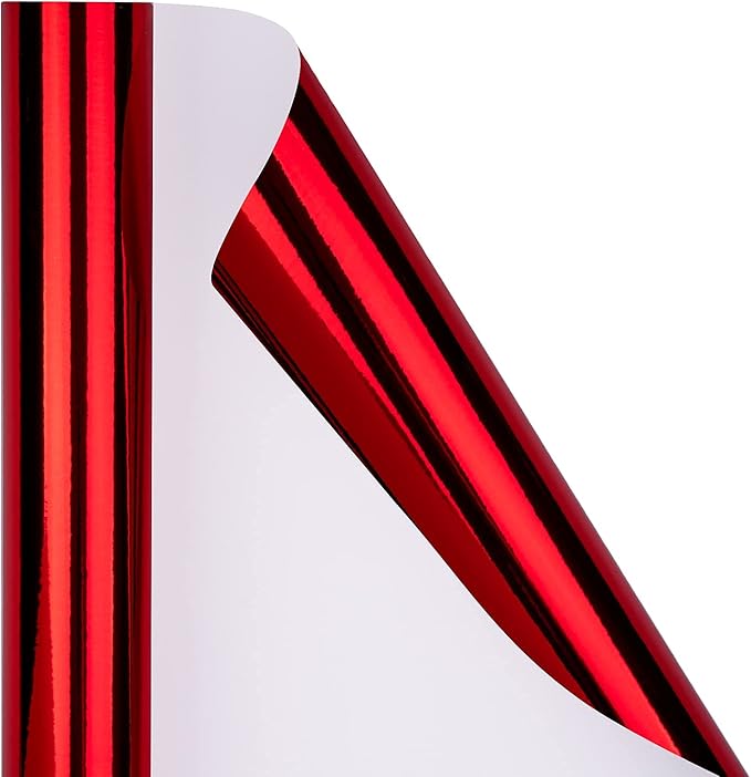 RUSPEPA Red Metallic Wrapping Paper - Christmas Wrapping Paper Perfect for Wedding, Birthday, Christmas, Baby Shower - 17 Inches X 32.8 Feet