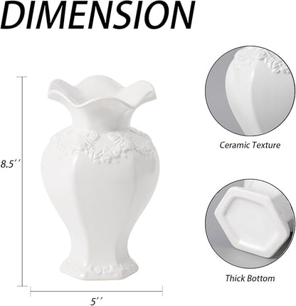 White Ceramic Vase, Decorative Vases for Modern Home Decor, Farmhouse Minimalist Decor, Boho Flower Vases for Living Room, Bedroom, Kitchen, Dining Table, Office, Wedding, 8.5 Inches