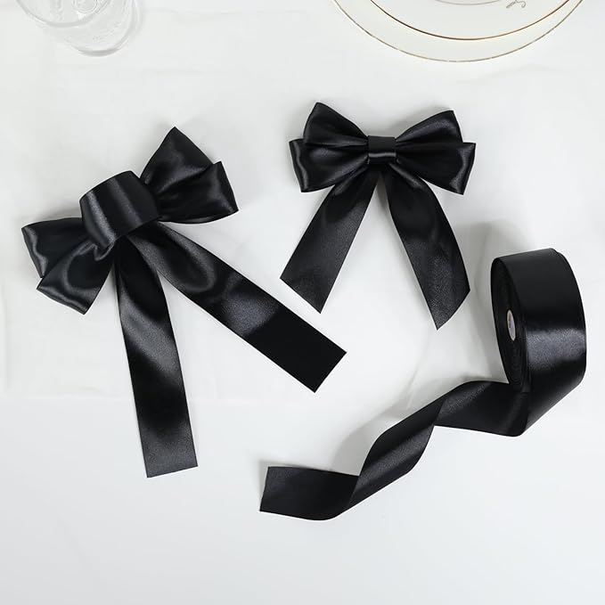 Black Ribbon 1-1/2 Inch, 60 Yards Black Satin Ribbon for Gift Wrapping, Fabric Ribbon for Flower Bouquet Crafts Wedding Christmas Halloween