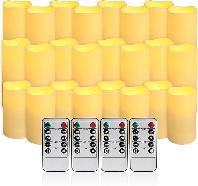 24-Pack LED Flameless Candles with Remote Control -Remote flameless Candles- Timer Candles -3D Flame Perfect for Halloween Christmas Parties,Wedding,Home Decor,Gift and Special Occasions.