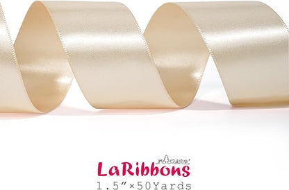 LaRibbons Nude Satin Ribbon 1 1/2 Inch 50 Yards Luxury Double Faced Ivory Silk Ribbon for Flower Bouquet Crafts Gift Wrapping Wedding Bow Christmas Decoration