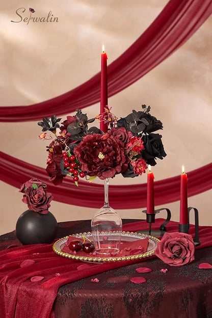 Serwalin Burgundy Black Artificial Flowers, Fake Silk Flowers for DIY Wedding Bridal Bouquet, Wedding Cake Flowers for Table Centerpieces Floral Arrangements Party Home Decorations