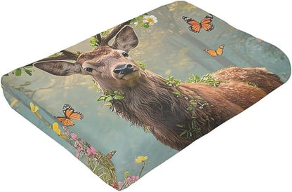 Forest Deer Blanket Hunting Elk Throw Blanket Wildlife Soft Cozy Fleece Fuzzy Stuffed Plush Flannel Gifts for Girls Women Boys Kids Adults 60"X80"