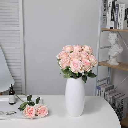 Nubry Artificial Silk Rose Flower Bouquet Lifelike Fake Rose for Wedding Home Party Decoration Event Gift 10pcs (Light Pink)