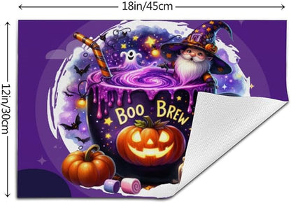 PVC Placemats Set of 4 Wipeable Table Mats Washable Heat Resistant Non Slip Vinyl Dining Table Mat for Kitchen Indoor Outdoor Patio Farmhouse Place Mats Purple Halloween Magic Cauldron Decorative
