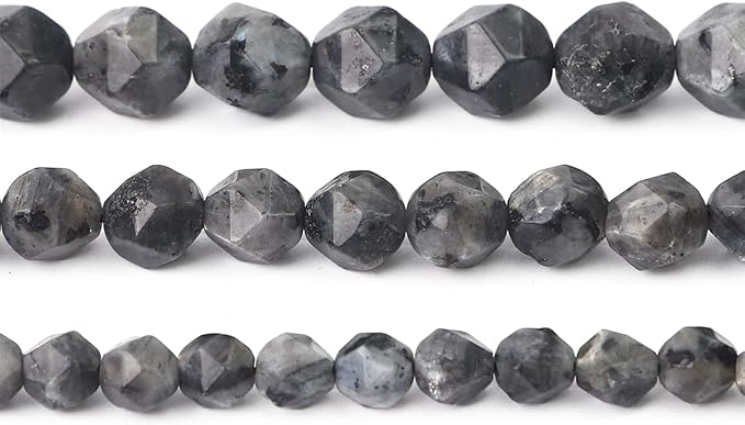 Faceted Natural Black Spectrolite Stone Round Beads 8mm 36cm/Strand for Jewelry Making
