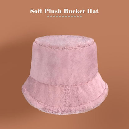 Winter Soft Faux Fur Plush Bucket Hat, Lovely Fisherman Cap, Fashion Outdoor Thick Warm Sun Cap for Women