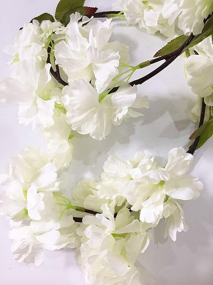 Artificial Cherry Blossom Vine Hanging Plants Faux Sakura Garland Fake Oriental Cherry Wreath Artificial Flower 5.8 FT White