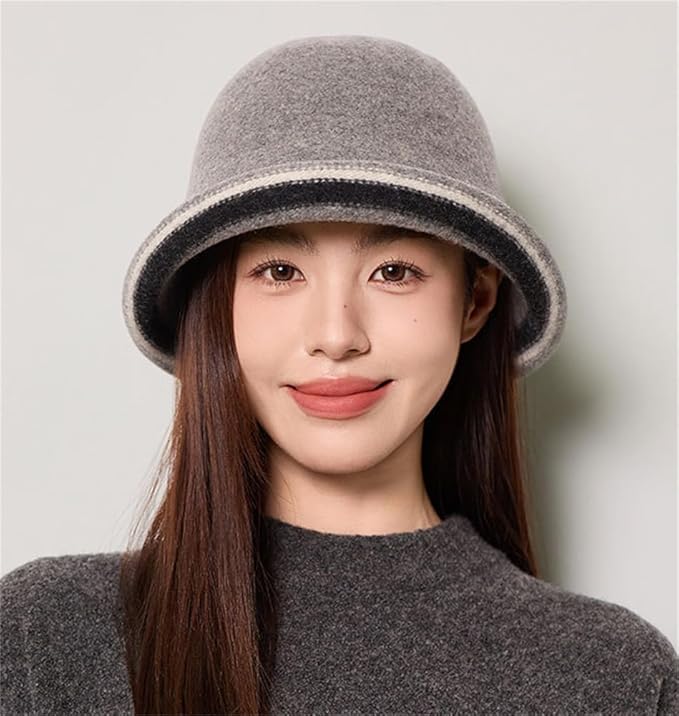 Women Warm Vintage Bucket Hats Fashion Fedora Cloche Cap Classic Felt Bowler Hat Outdoor Fall Winter