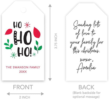 Andaz Press Personalized Christmas Holiday Season Classic Gift Tags, Ho Ho Ho! Design with Custom Family Name and Year, Christmas Holiday Favor Tags, for Holiday Events, Parties, and Favors, 60-Pack