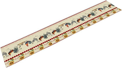 Rustic Rooster Table Runner,Vintage Country Farm Sunflower Chicken Red Plaid Print Tablecloth Burlap for Hotel Indoors Outdoor Dining Room Kitchen Home Decor,W13X L108 in