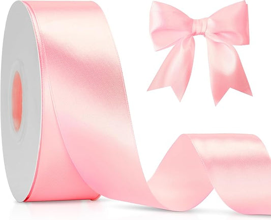 KINGLAKE Pink Satin Ribbon 1 1/2inch x 50 Yards - Polyester Silk Hair Ribbons, Fabric Pink Ribbon for Gift Wrapping, Floral Bouquets, Craft Bow, Wedding Christmas Valentines Day