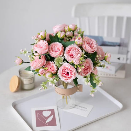 Floweroyal 4 Bunches Peony Artificial Flowers Pink Flowers Silk Peonies Bouquets for Wedding Party Table Centerpieces Floral Arrangement Home Kitchen Decor.