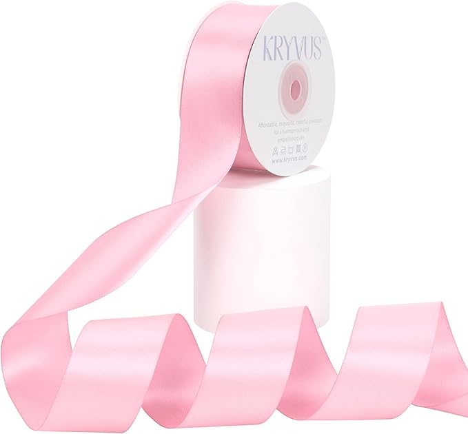 Pink Satin Ribbon, Double Faced 1-1/2 Inch X 25 Yards Pink Ribbon, Premium Satin Ribbon for Gift Wrapping, Crafts, Hair Bow Making, Sewing, Flower Bouquet, Wedding Party Decor