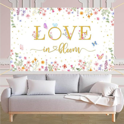 8x6ft Love in Bloom Bridal Shower Decorations Backdrop Wildflower Wedding Shower Background Lower Floral Engagement Wedding Bachelorette Party Decor Supplies Photo Booth Props