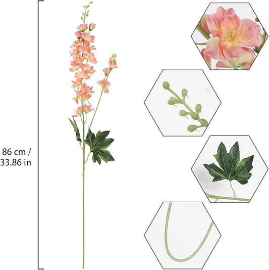 Delphinium Artificial Flowers,8PCS Long Stem Silk Larkspur Flowers 33.5'' Faux Delphinium Stems for Tall Vase Home Wedding Table Decor(Coral