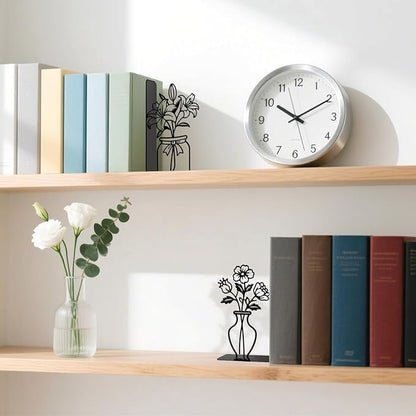 Metal Flower Book Ends Flower Vase Bookends Decorative Book Ends for Shelves Bookshelf Home Office Desk Bookshelf Decor Gift for Reading Enthusiasts