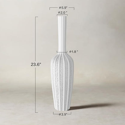 Stylish White Floor Vase - 23.62” Tall - Ideal for Dried Flowers & Home Decor Resin Tall Floor Vase
