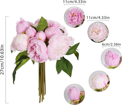 Pink Peonies Silk Flowers 2 Bouquets Pink Fake Peonies 14 Heads Faux Peony Flowers with Stems for Wedding Decoration Bride Bouquet Faux Flowers Crafts Floral Arrangement (Multi-Pink)