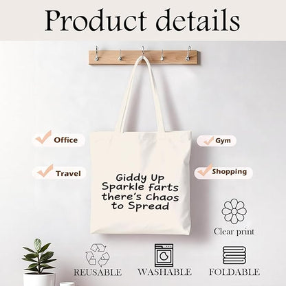 Funny Canvas Tote Bag, Cute Humor Gift for Women Friends, Reusable Shopping Grocery Bag for Work Beach Gym