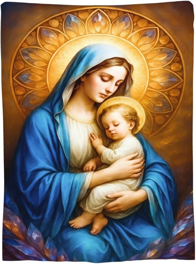 Virgin Mary Blanket Mother of God Throw Blanket Catholic Religious Soft Cozy Fleece Fuzzy Christian Stuffed Plush God Faith Flannel Gifts for Girls Women Boys Kids Adults 60"X80"