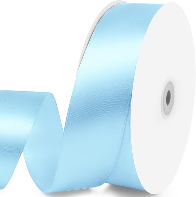 1-1/2" x 100 Yards Satin Ribbon - Light Blue Silk Ribbon with Spool - Ideal for Gift Wrapping, Floral Bouquets, Crafts, Wedding Party Decorations, Christmas and Sewing Projects