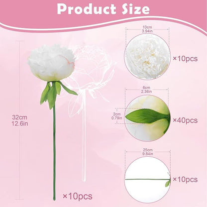 10PCS White Realistic Artificial Flowers Peony Fake Silk for Home Office Wedding Table Centerpieces Party Festival Bar Decoration Indoor