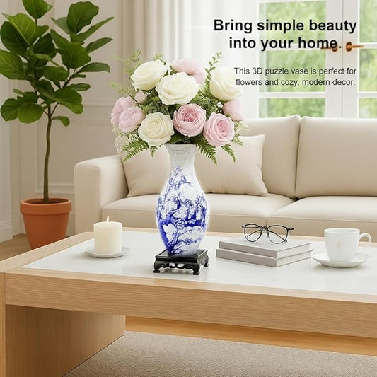 3D Puzzle Vase, 160 Curved Pieces DIY Flower Vase Craft Kit & 3D Puzzles for Adults, Creative Jigsaw Art Project Home Décor Centerpiece, (A-Blue & White Porcelain)
