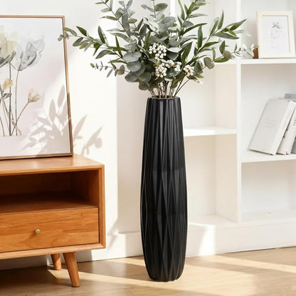 Black Ceramic Tall Floor Vase – 28" Modern Minimalist Decorative Large Vase for Living Room Corner, Entryway, or Office Home Decor