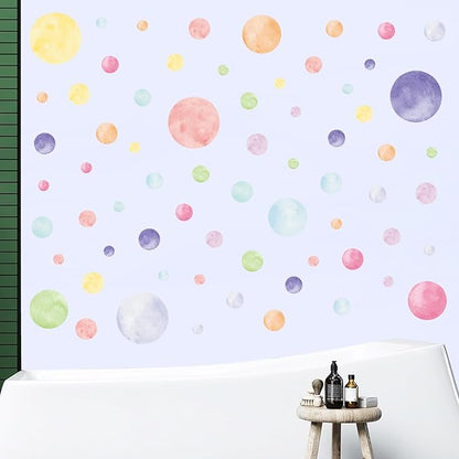 AOWDIAO 68 Large Watercolor Polka Dot Wall Decals, Peel and Stick Vinyl Stickers for Girls Bedroom, Nursery, Playroom, Classroom Pastel Decor