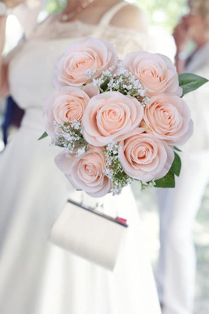 Artificial Rose Flower Artificial Flowers Flower with Long Stem Silk Roses Bouquet for Wedding Bridal Shower Party Home Decoration (Blush, 12 Pcs)