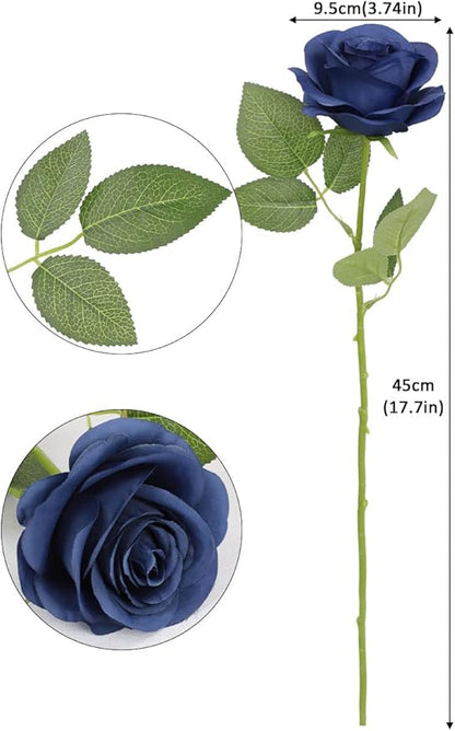 12pcs Roses Artificial Flowers Navy Blue Fake Roses Flowers with Long Stems Silk Flowers for Wedding Bouquet Centerpices Decorations Party Bridal Baby Shower Home Decor