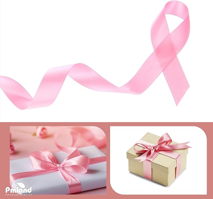 PMLAND Baby Pink Fabric Satin Ribbon 3/8'' Inch x 27 Yards Double Faced Use for Crafts Gift Wrapping Floral Bouquets Ornaments Hair Bows Party Decoration