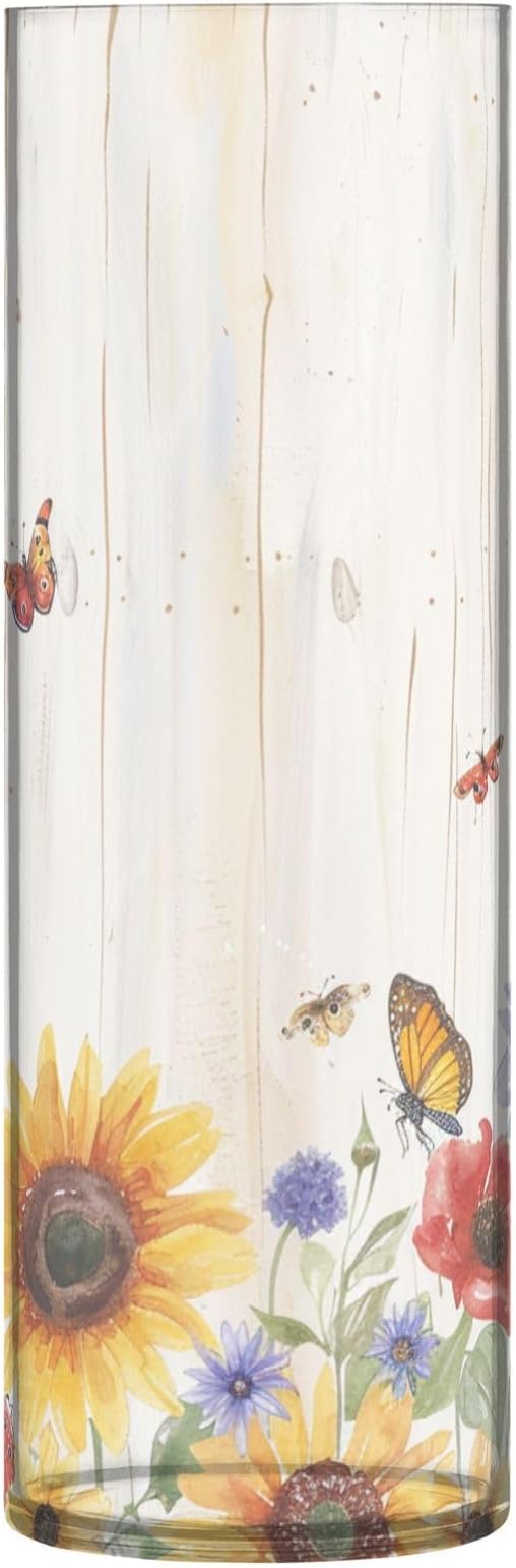 Flower Vase Clear Plastic Cylinder Vases Decor for Centerpieces Home Storage Office Weddings Watercolor Cornflower Butterfly 11.8 x 3.9 in