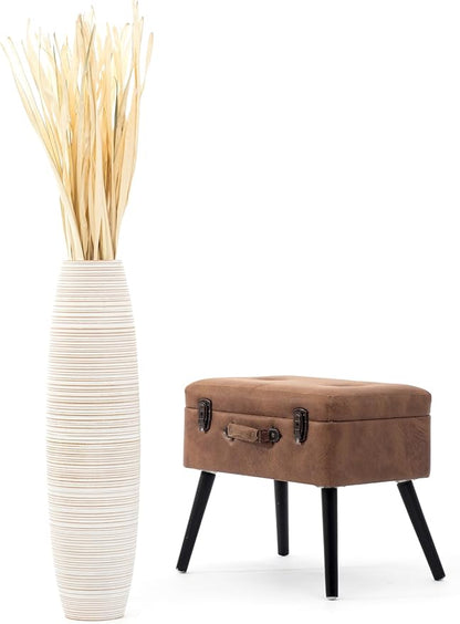 Leewadee Large White Home Decor Floor Vase - Wooden 26 inch Tall Farmhouse Decor Flower Holder for Fake Plant and Pampas Grass