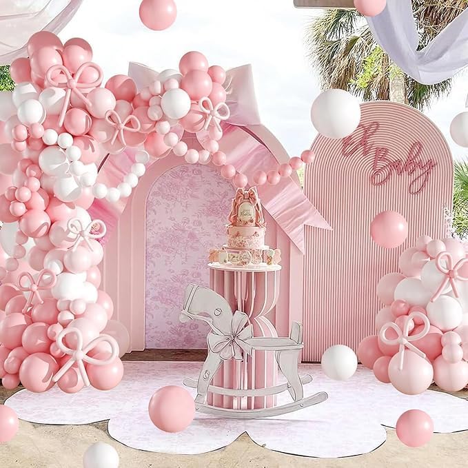 Arch Backdrop Cover Baby in Bloom Baby Shower Arch Stand Spandex Fabric Cover Blue Flowers Floral Pink Bows Girls Birthday Party Baptism Decorations (2.6X6ft,G-4029)