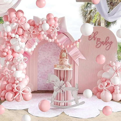Arch Backdrop Cover Baby in Bloom Baby Shower Arch Stand Spandex Fabric Cover Blue Flowers Floral Pink Bows Girls Birthday Party Baptism Decorations (2.6X6ft,G-4029)