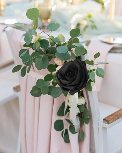 JOYLEX Artificial Flowers Realistic Roses, 50pcs Real Looking Fake Roses with Stem for DIY Wedding Bouquets Centerpieces Bridal Shower Party Home Romantic Decorations (Black)