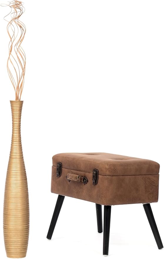 Leewadee Large Gold Home Decor Floor Vase - Wooden 26 inch Tall Farmhouse Decor Flower Holder for Fake Plant and Pampas Grass