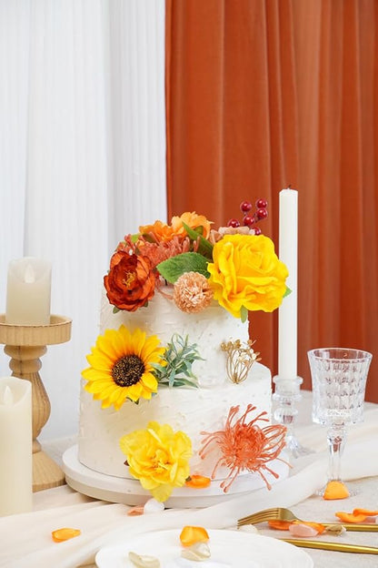 Artificial Flower Combination Box Set Artificial Flower Loose Leaves and Stems DIY Wedding Center Bouquet Bride Wedding Baby Shower(Orange Yellow)