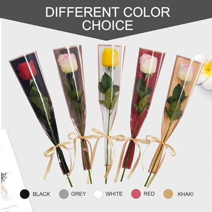 BEISHIDA 50 PCS Single Rose Sleeve Plastic Flower Wrapping Bags Cellophane Flower Sleeves for Florist Bouquet Supplies Mother's Day Valentine's Day (Black and Champagne)