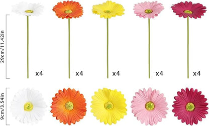 IPOPU Gerbera Daisy Artificial Flowers,20PCS Fake Daisies Artificial Daisy Flowers with Stems for Wedding Party Office Home Decorations(Mixcolor)