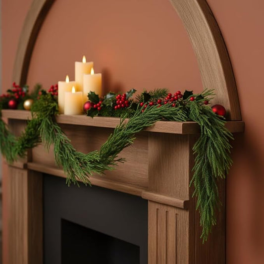 2 PCS 6FT Artificial Christmas Garland with Real Touch Norfolk Pine Garland - Lush Holiday Greenery for Mantle, Stairs, Table, Indoor Outdoor Decor