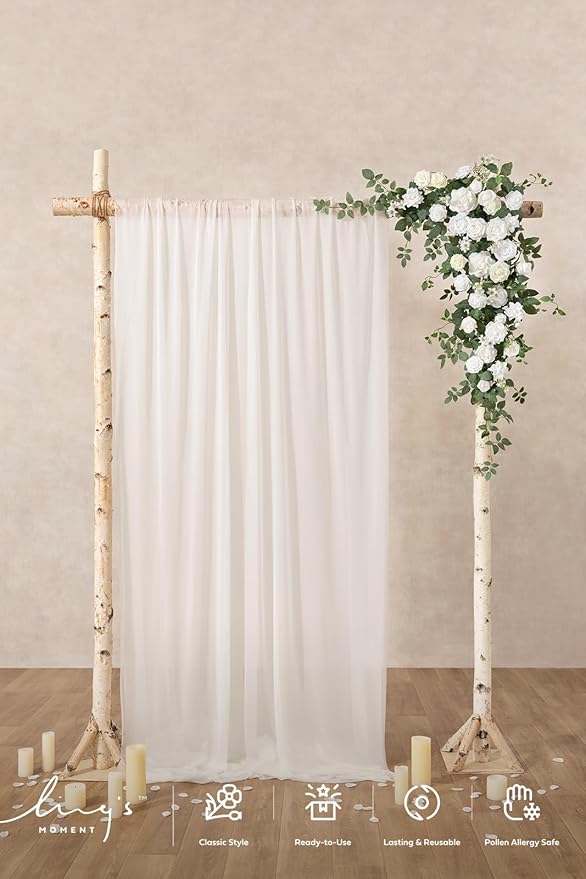 Ling's moment Wedding Arch Flowers - 6.5FT Floral Garland for Ceremony Arbor Backdrop Decoration - Artificial Rose Floral Swag for Sweetheart Table Birthday Party, Baby Shower, White Green