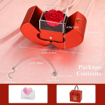 Emibele Preserved Rose Gifts for Women, Eternal Flower Rose Box with Heart Necklace, Romantic I Love You Gifts for Her Women Wife Mom Grandma on Valentines Mothers Day Birthday Anniversary